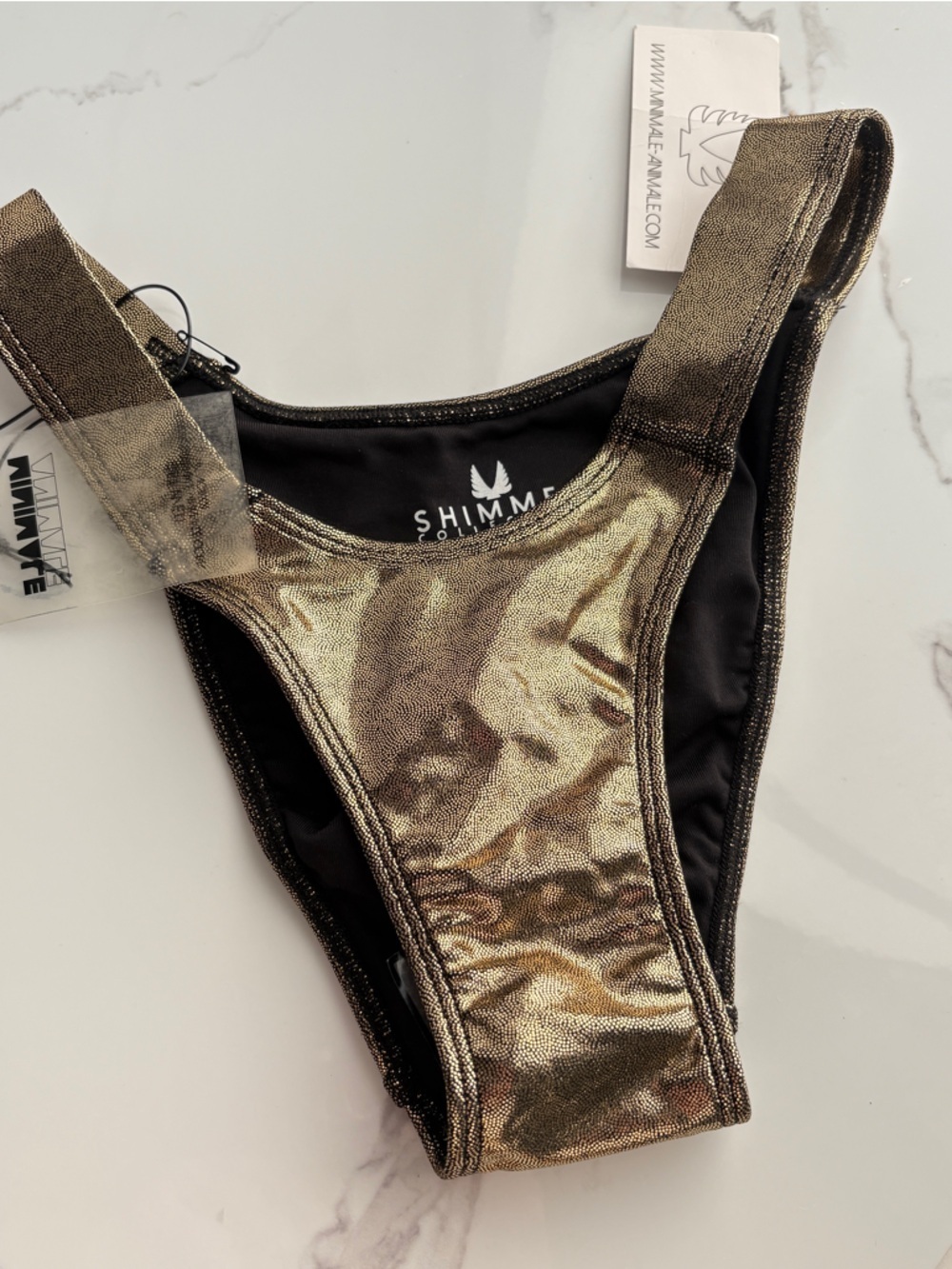 NWT MINIMALE ANIMALE sz S High Noon Brief Bikini Bottom gold Shimmer metallic